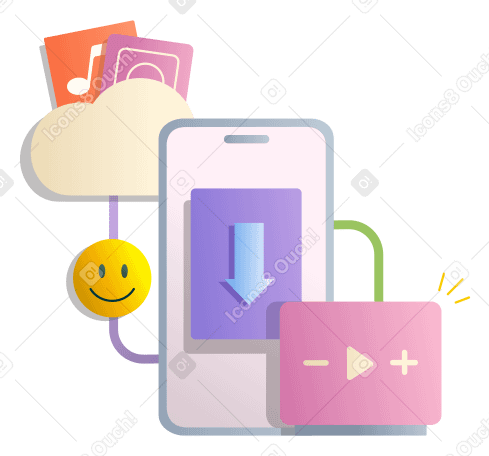 Downloading media from cloud to cell phone PNG, SVG