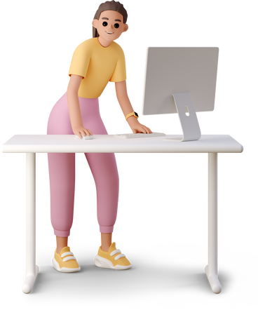 girl working working on computer PNG, SVG