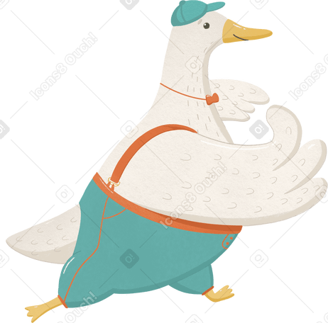 goose in turquoise pants with suspenders Illustration in PNG, SVG
