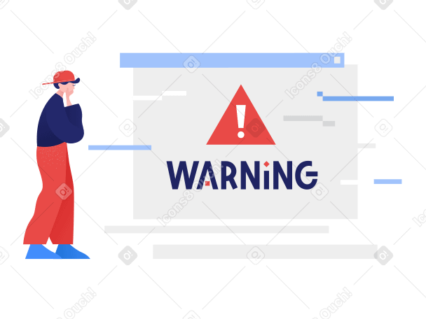 Illustration Homme regardant une fenêtre contextuelle d'avertissement dans un navigateur aux formats PNG, SVG