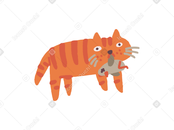 Um gato segurando um rato na boca PNG, SVG