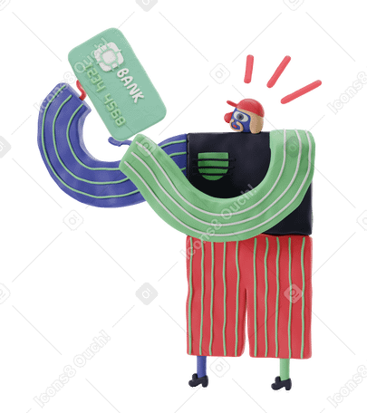 3D Mann, der eine hellgrüne bankkarte hält PNG, SVG