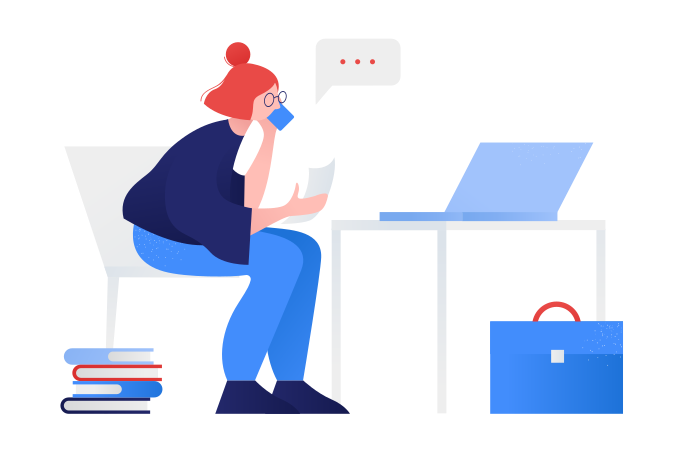 Woman is working and talking on the phone Illustration in PNG, SVG