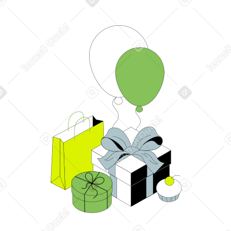 Birthday gifts in boxes and bag PNG, SVG