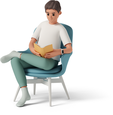 Boy sitting in armchair and reading book PNG, SVG