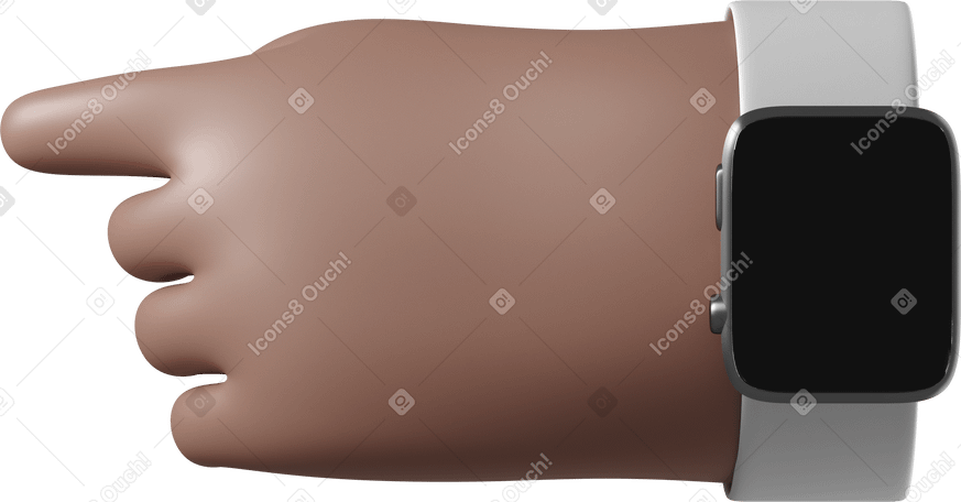 3D Рука с коричневой кожей с выключенными умными часами, указывающая влево в PNG, SVG