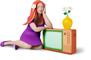 Frau mit fernseher und blumen in der vase PNG, SVG