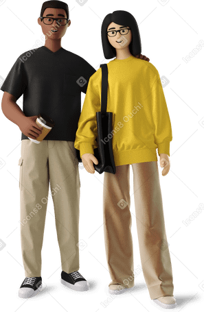 3D couple in glasses and casual clothes standing Illustration in PNG, SVG