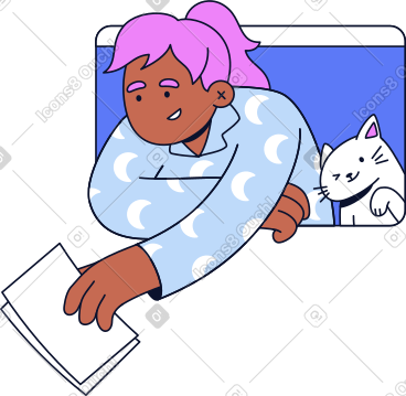 穿着睡衣的女人拿着纸和一只猫 PNG, SVG