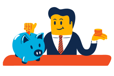 Businessman putting coins in a piggy bank PNG, SVG