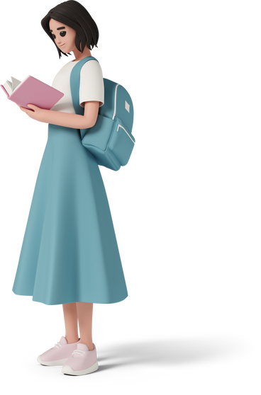 woman with backpack reading book PNG, SVG