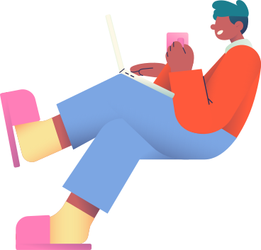 sitzender mann mit laptop und becher PNG, SVG