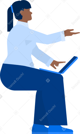 woman is sitting with laptop on her lap PNG, SVG