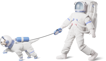 astronaut walking dog in space suit PNG, SVG