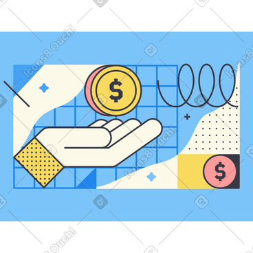 Hand with dollar coin, financial operation animated illustration in GIF, Lottie (JSON), AE