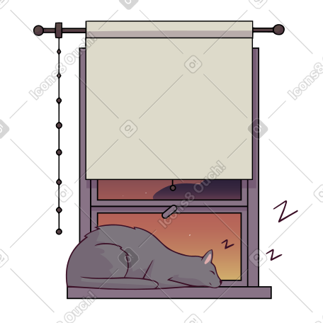 日落时猫睡在窗台上 PNG, SVG