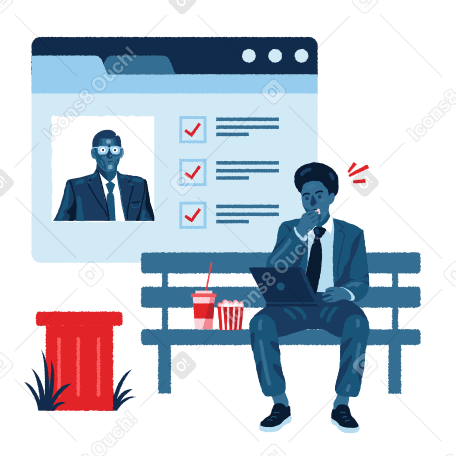 HR looks through CVs while having lunch in a park Illustration in PNG, SVG