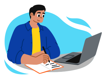 virtual study session: young man studying remotely PNG, SVG