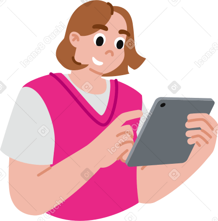 タブレットを使用している若い女性 PNG、SVG