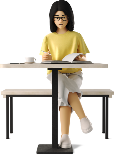 young woman working at a bar table PNG, SVG