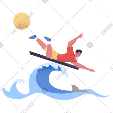 冲浪者在海中遇见鲨鱼 PNG, SVG