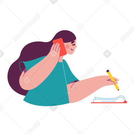 Woman is talking on the phone and writing in notebook PNG, SVG