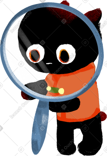 Black kitten with a magnifying glass PNG, SVG