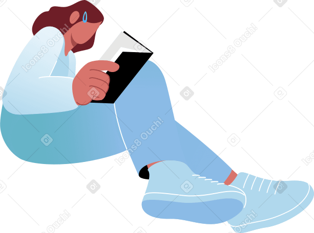Женщина сидит и читает книгу в PNG, SVG