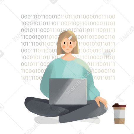 Young woman writing programming code Illustration in PNG, SVG