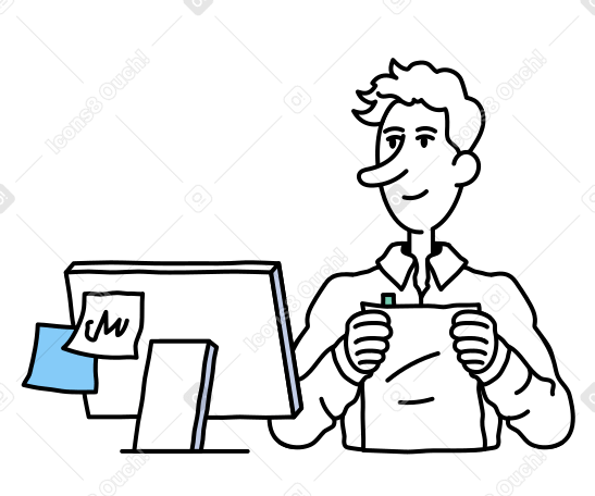 Young man working in an office PNG, SVG