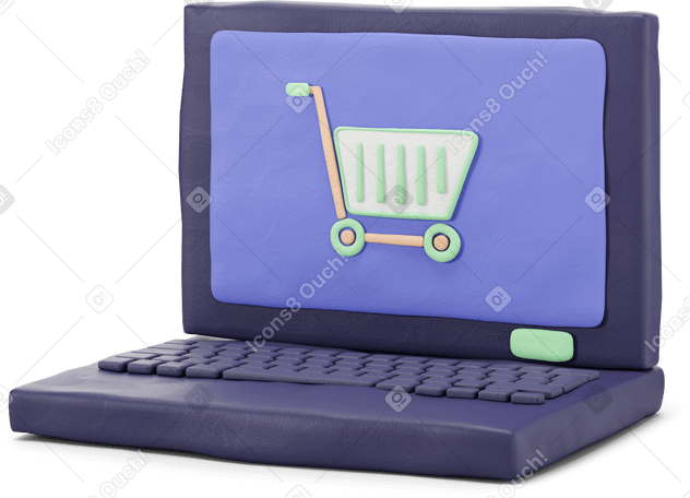 3D Grauer offener laptop mit einem einkaufswagensymbol auf dem bildschirm PNG, SVG