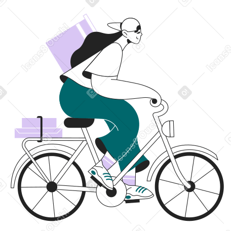 Bicycle courier delivering food Illustration in PNG, SVG