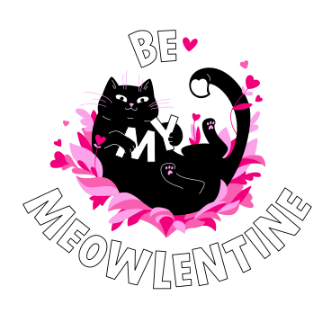 Cat with lettering be my Meowlentine text PNG, SVG