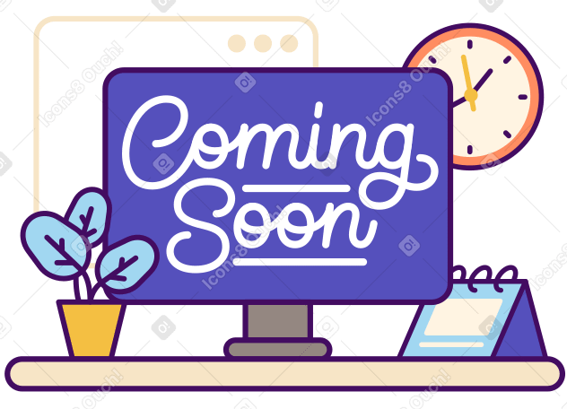 Lettering Coming Soon with clock and calendar text PNG, SVG