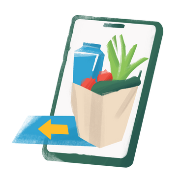 Заказ и доставка продуктов через смартфон в PNG, SVG