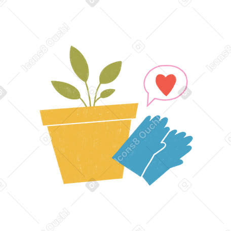 Potted plant and gloves Illustration in PNG, SVG