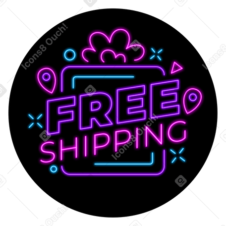 Lettering free shipping in neon style text with decorative elements PNG, SVG