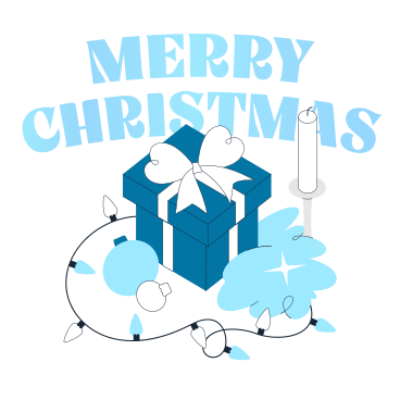 Text Merry Christmas lettering with gift box and garland PNG, SVG