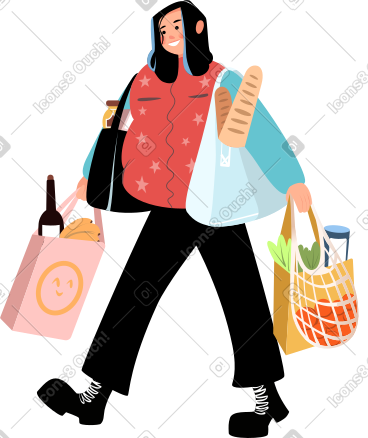 Girl with grocery bags and food PNG, SVG