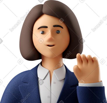 Close up of businesswoman in blue suit waving goodbye PNG, SVG