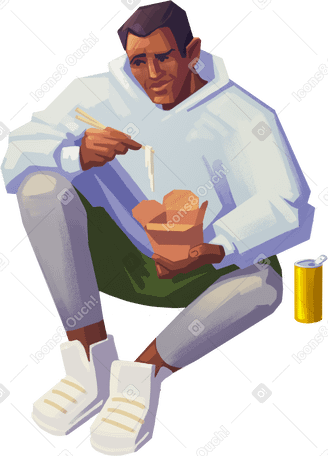 man sitting and eating wok PNG, SVG