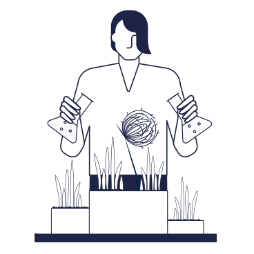Scientist with flasks taking chemical experiment on plants PNG, SVG
