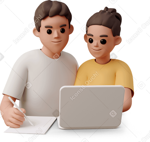 3D boy and girl working on computer PNG, SVG