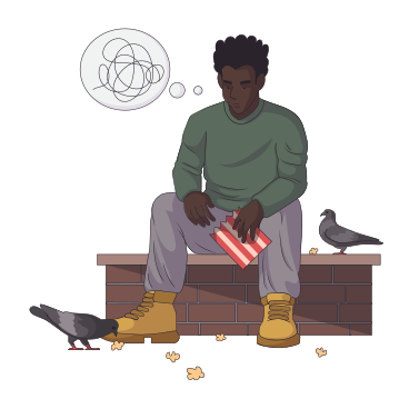 Thoughtful man feeds pigeons PNG, SVG