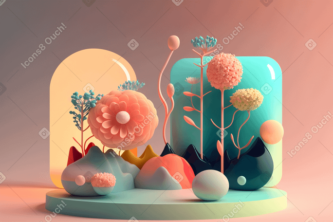 3D abstract flowers composition PNG, SVG