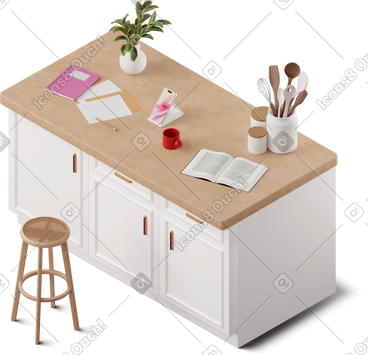 Isometric view of smartphone and notes on the kitchen island PNG, SVG