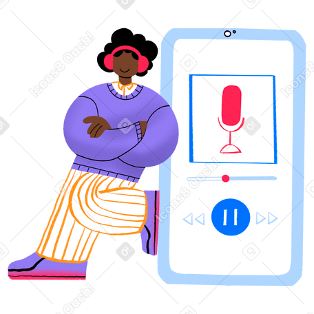 Person listening to podcast on phone PNG, SVG