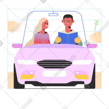 Ilustración animada de Hombre y mujer en un coche autónomo en GIF, Lottie (JSON), AE