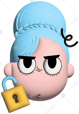 Serious girl with unlocked padlock PNG, SVG