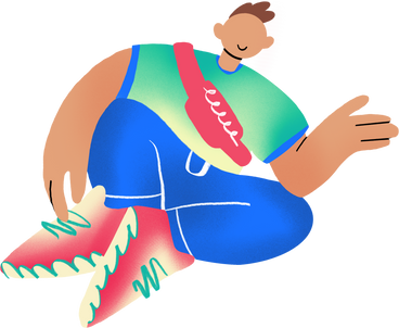 man in a bright outfit sitting with his hand up PNG, SVG